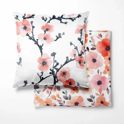 Design Art Modern Throw Cushion - Pink Wabi Bloom Floral Decorative Cushion In Pink;black