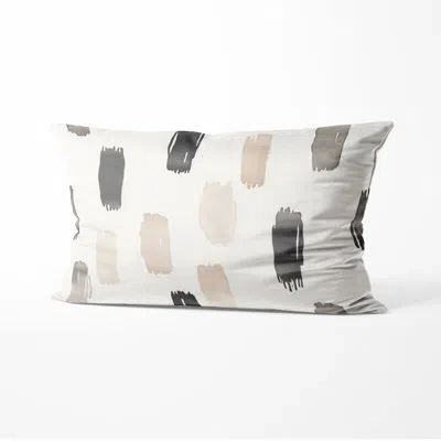 Design Art Modern Throw Pillow - Abstract Dash Flow Beige Gray Printed Cushion In Gray;beige