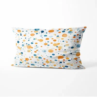 Design Art Modern Throw Pillow - Abstract Orange Dot Ocean Printed Cushion In Blue;orange