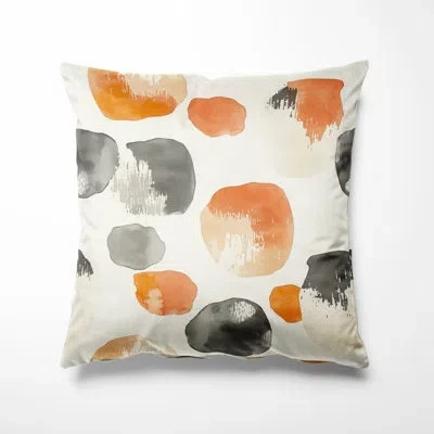 Design Art Modern Throw Pillow - Black Minimalist Stone Forms Printed Cushion In Black;orange