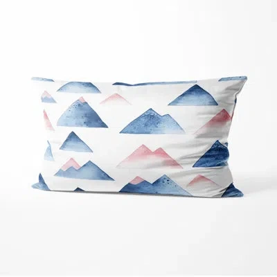 Design Art Modern Throw Pillow - Blue Mini Mountains Printed Cushion In Blue;red