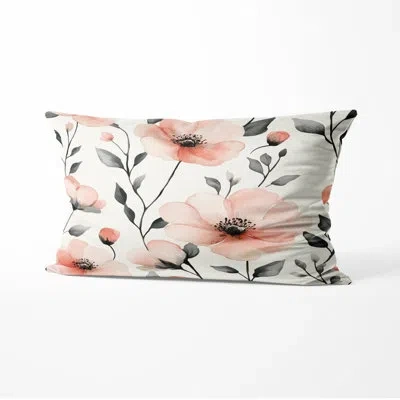 Design Art Modern Throw Pillow - Floral Blush Fields Printed Cushion In Pink;green