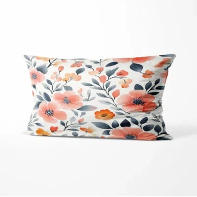 Design Art Modern Throw Pillow - Green Botanical Flower Garden Printed Cushion In Green;pink