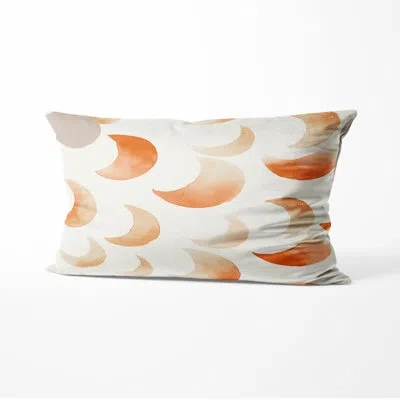 Design Art Modern Throw Pillow - Orange Moon Printed Cushion In Beige;orange