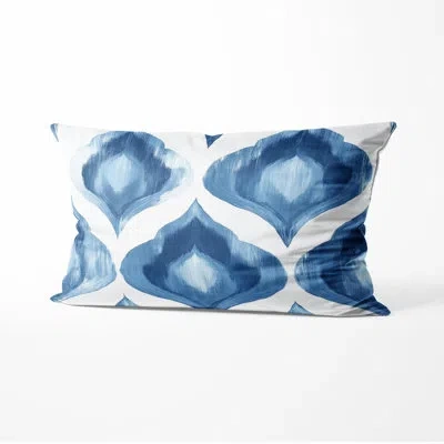 Design Art Modern Throw Pillow - Scandinavian Blue And White Calm Ikat Printed Cushion In Blue;white