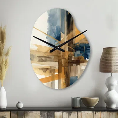 Design Art Modern Watercolor Abstract I - Abstract Spirals Unique Shape Metal Wall Clock, Blue Asymmetrical Clo