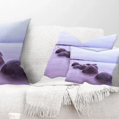 Design Art Moeraki Boulders New Zealand Seashore Photo Rectangular Pillow Cover & Insert In Blue