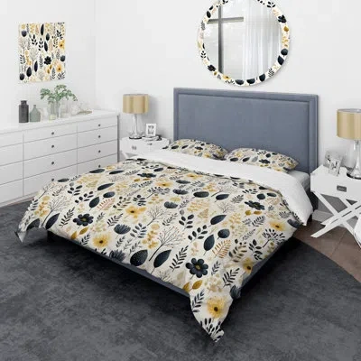 Design Art Monochrome Botanicas Iv - Plants Duvet Cover Set - Microfiber Polyester In Black;yellow