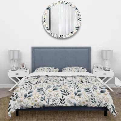 Design Art Monochrome Botany I - Plants Duvet Cover Set - Microfiber Polyester In Blue;beige