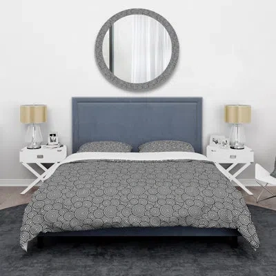 Design Art Monochrome Circular Geometrics - Mid-century Modern Duvet Cover Set - Microfiber Polyester In Black;gray;grey