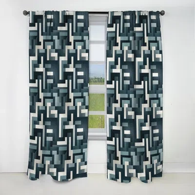 Design Art Monochrome Essence Ii - Abstract Curtain - Blackout Geometric Shapes Curtain - 1 Panels In White;teal