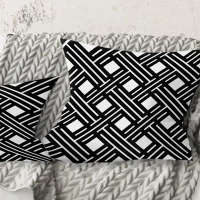 Design Art Monochrome Geometric Pattern Ii - Mid-century Modern Printed Throw Pillow In Black