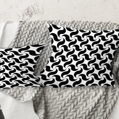 Design Art Monochrome Geometric Pattern Iv - Mid-century Modernprinted Throw Pillow In Black
