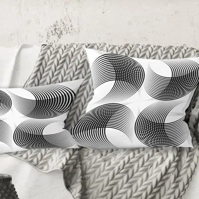 Design Art Monochrome Geometric Pattern Ix - Mid-century Modernprinted Throw Pillow In Black;black
