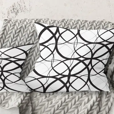 Design Art Monochrome Geometric Pattern - Mid-century Modern Printed Throw Pillow In Black;white