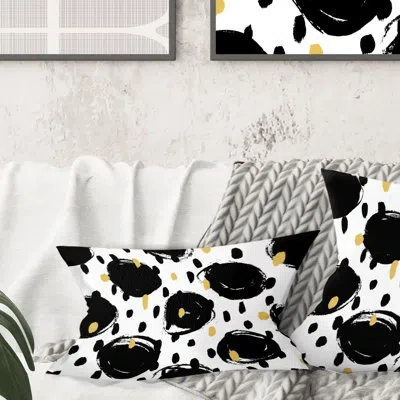 Design Art Monochrome Geometric Pattern V - Mid-century Modern Printed Throw Pillow