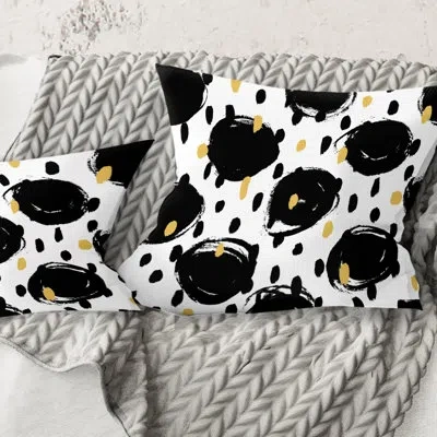 Design Art Monochrome Geometric Pattern V - Mid-century Modernprinted Throw Pillow In Black