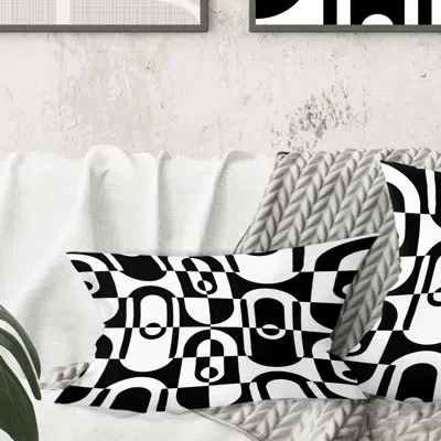Design Art Monochrome Geometric Pattern Viii - Mid-century Modern Printed Throw Pillow