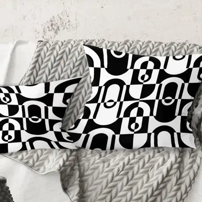 Design Art Monochrome Geometric Pattern Viii - Mid-century Modernprinted Throw Pillow In Black