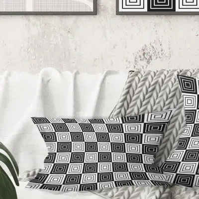 Design Art Monochrome Geometric Pattern Xi - Mid-century Modern Printed Throw Pillow