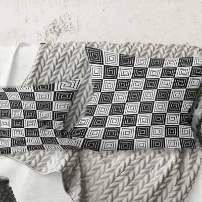 Design Art Monochrome Geometric Pattern Xi - Mid-century Modern Printed Throw Pillow In Gray
