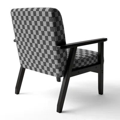 Design Art Monochrome Geometric Pattern Xi - Upholstered Mid-century Accent Arm Chair In Gray