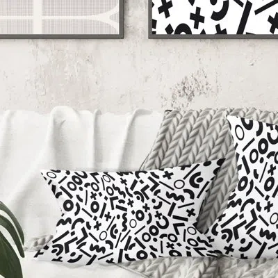 Design Art Monochrome Geometric Pattern Xiii - Mid-century Modern Printed Throw Pillow