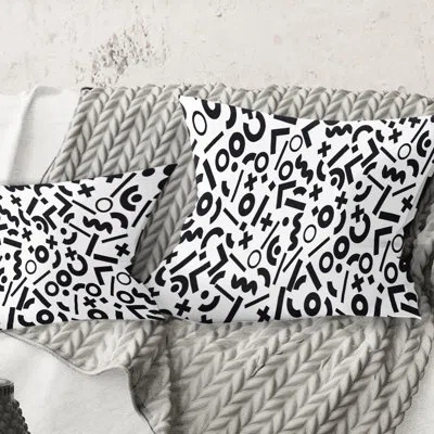 Design Art Monochrome Geometric Pattern Xiii - Mid-century Modernprinted Throw Pillow In Black;white