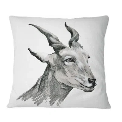 Design Art Monochrome Graphite Portrait Of A Goat - Traditional Printed Throw Pillow In Black;white