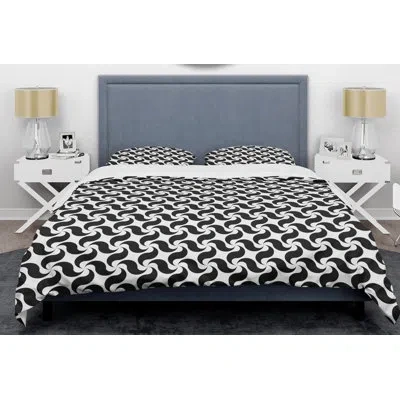 Design Art Monochrome  Iv Mid-century Duvet Cover Set In Black