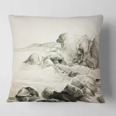 Design Art Monochrome Lake Shore - Nautical & Coastal Printed Pillow In Gray