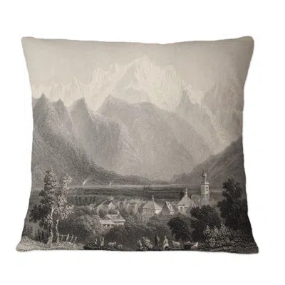Design Art Monochrome Mont Blanc Mountain - Country Printed Throw Pillow