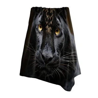 Design Art Monochrome Panther Vigil - Panther Living Room Throw Blanket In Black;yellow