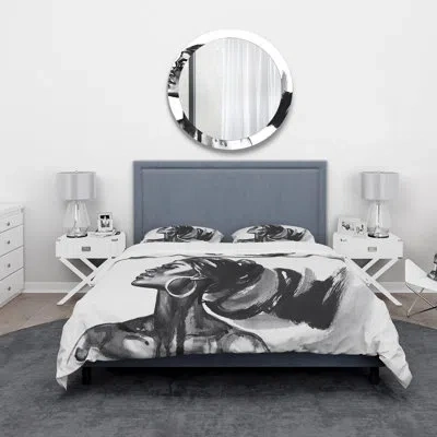 Design Art Monochrome Portrait Of African American Woman Iv - Modern Duvet Cover Set - Microfiber Polyester In Black,white;black,white