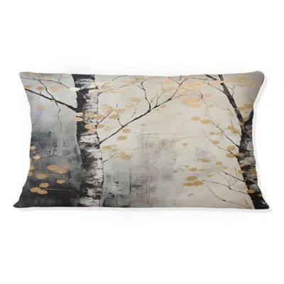 Design Art Monochrome Tree Whispers Of Gray And Gold - Tree Monochrome Printed Throw Pillow