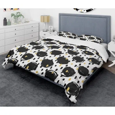 Design Art Monochrome  V Mid-century Duvet Cover Set In Black