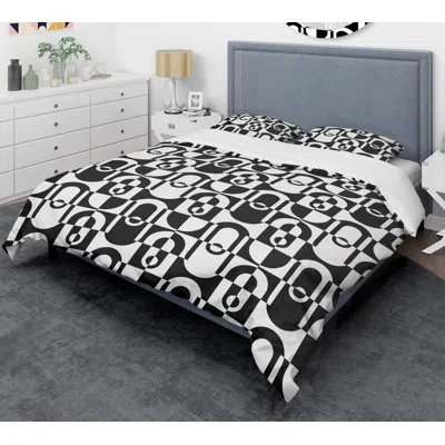 Design Art Monochrome  Viii Mid-century Duvet Cover Set In Black