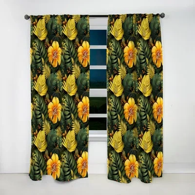 Design Art Monstera Magic Tropical Pattern Iii - Tropical Curtain - Velvet Room Darkening - 1 Panel In Green;yellow