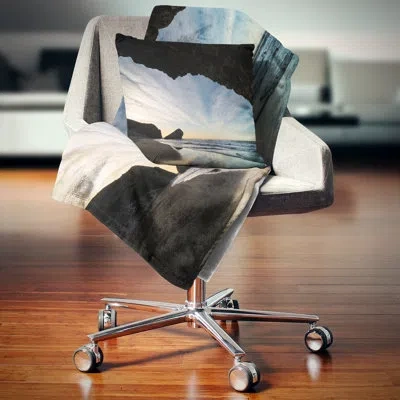 Design Art Monsul Beach During Sunset - Sea & Shore Printed Pillow In White