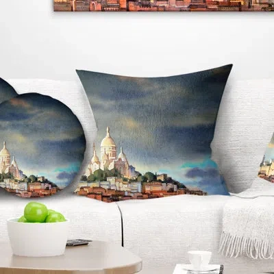 Design Art Montmartre Skyline - Landscape Printed Pillow In White