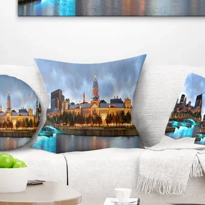 Design Art Montreal Panoramic View - Cityscape Printed Pillow In Blue;brown