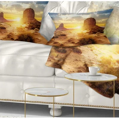 Design Art Monument Valley At Sunset - Landscape Printed Throw Pillow