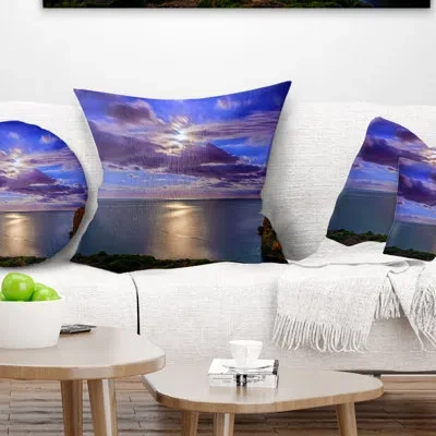 Design Art Moon Reflecting In Blue Sea - Sea & Shore Printed Pillow