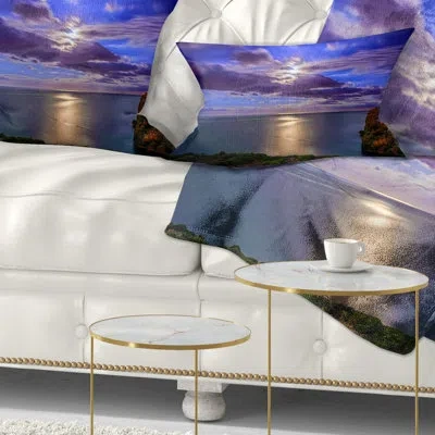 Design Art Moon Reflecting In Blue Sea - Sea & Shore Printed Throw Pillow