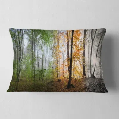 Design Art Morning Forest Panoramic View - Landscape Printed Throw Pillow In Gray