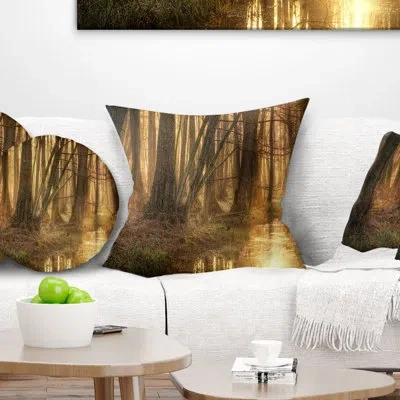 Design Art Morning In Dense Forest Landscape Photography Pillow