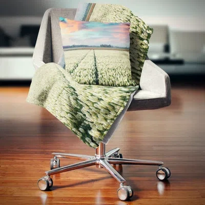 Design Art Morning In Tulip Farm Near Espel Village - Landscape Printed Pillow In White