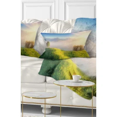 Design Art Morning Mist Over Mountain Village - Landscape Printed Throw Pillow