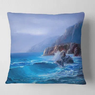 Design Art Morning On Sea Wave Paints On A Canvas Square Pillow Cover & Insert In Blue