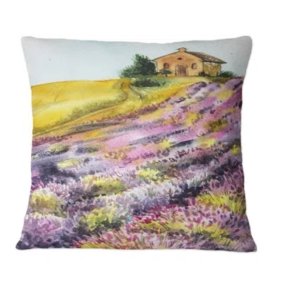 Design Art Morning Sun Over The Purple Lavender Field I - Country Printed Throw Pillow